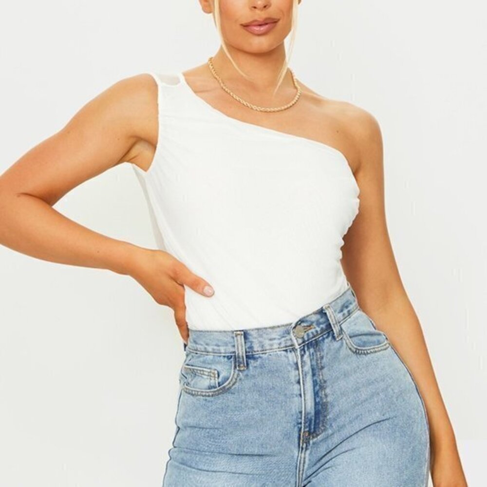 Victoria Secret Vintage White Bodysuit sleeveless asymmetrical large